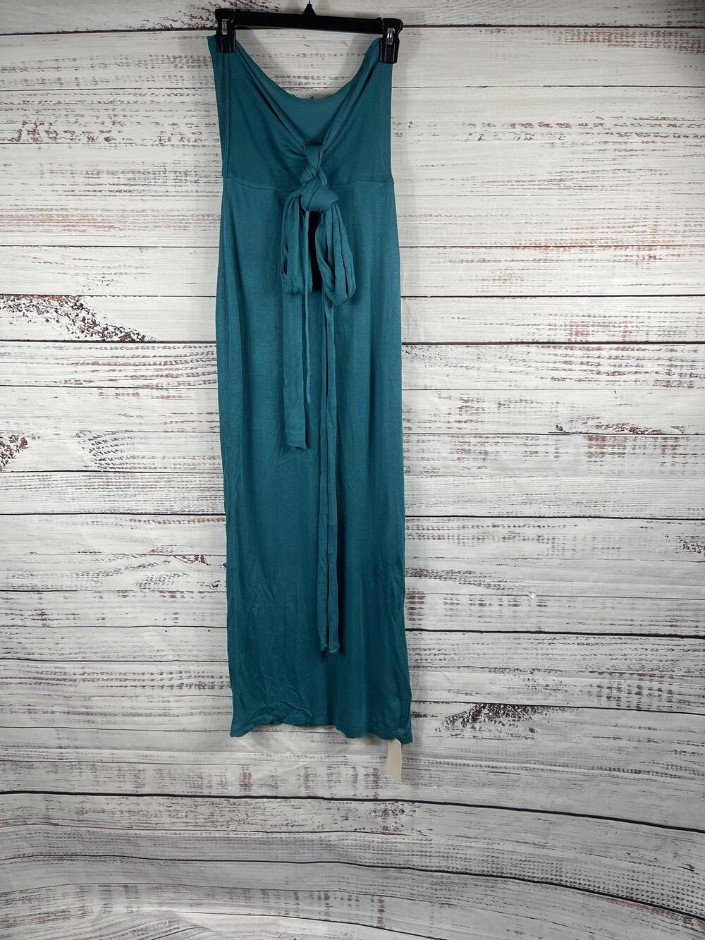 Musera Dress Womens Size Medium Teal Blue Sleeveless Maxi Tie Front Knit Viscose